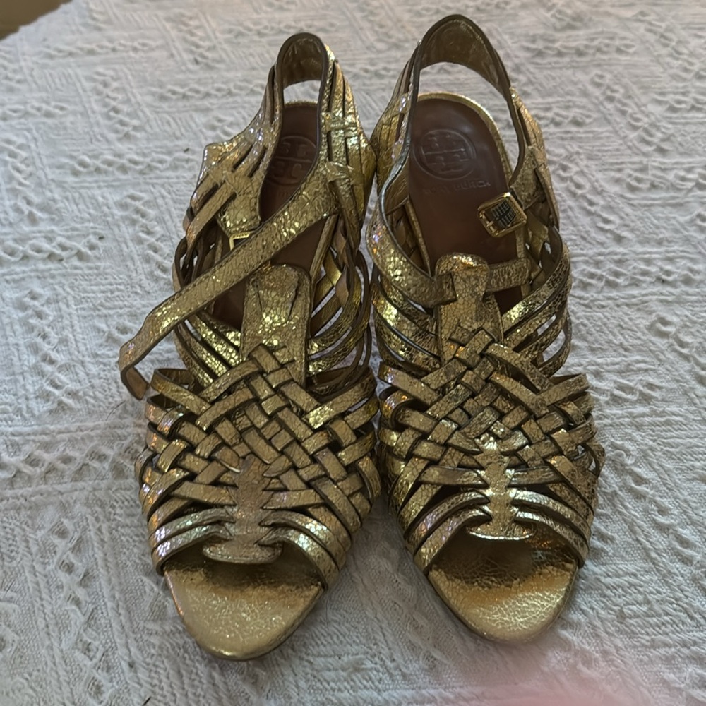 Tory Burch 9.5 Gold Strappy Heels